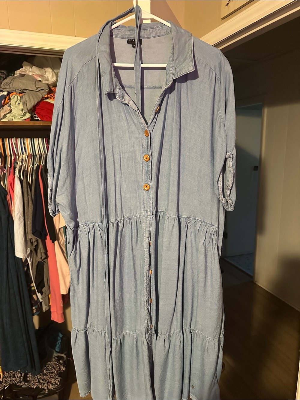 torrid Light Blue Button-Front Tiered Midi Dress